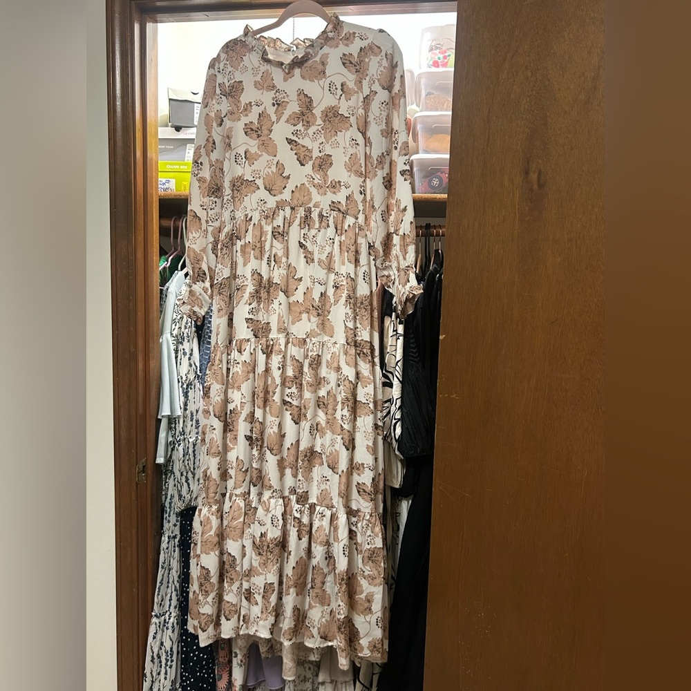 Dainty Jewells Cream and Brown Floral Long Sleeve Dress